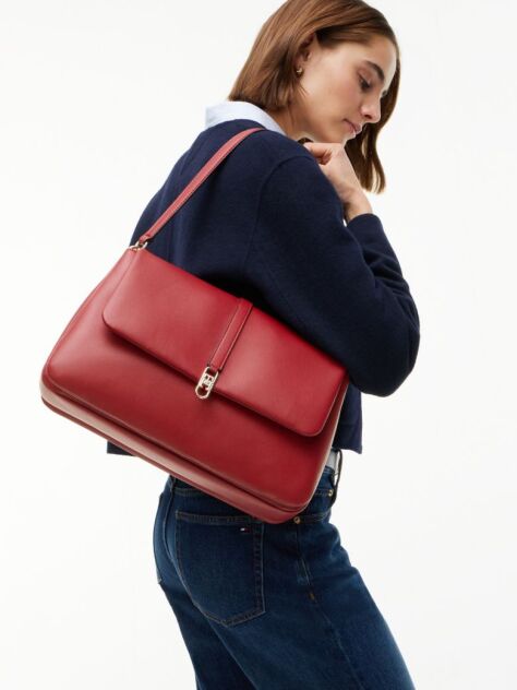 Red TH Monogram Crossbody Satchel  Women