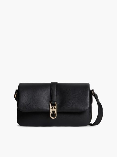 Black TH Monogram Flap Closure Crossbody Bag  Women