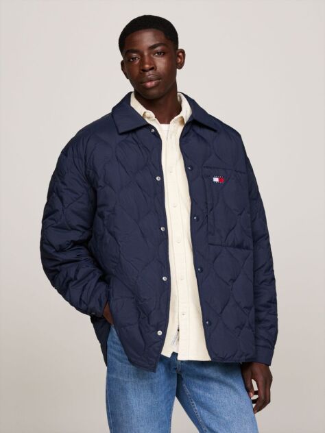 Blue Quilted Down Casual Shacket  Men
