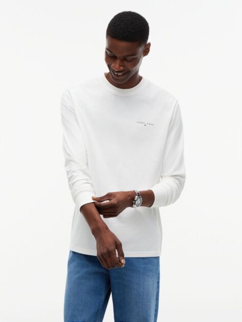 Μπεζ Μακρυμάνικο T-Shirt Σε Slim Γραμμή Με Λογότυπο  Άνδρες