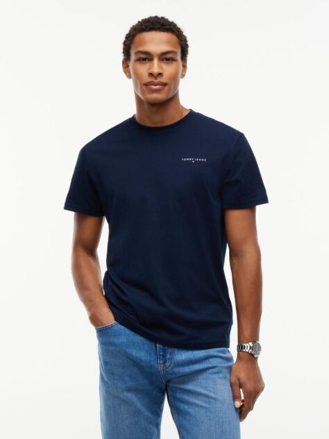 Blue Linear Logo Slim Crew Neck T-Shirt  Men