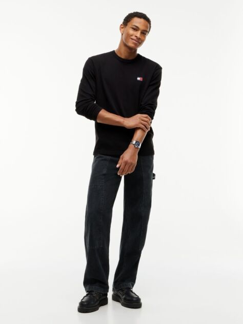 Black Tonal Tommy Badge Long Sleeve T-Shirt  Men