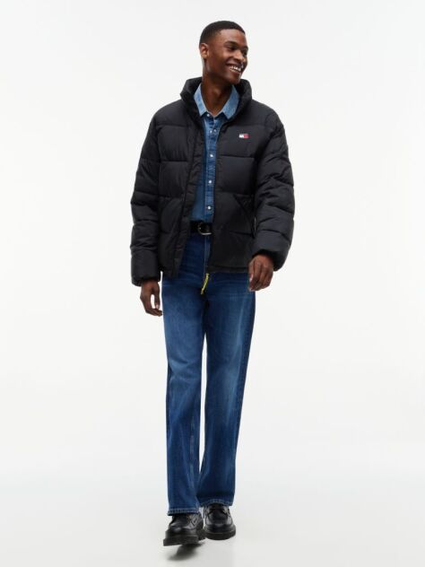 Black Water Repellent Crinkle Relaxed Puffer Jacket  Men