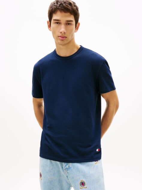 Μπλε Slim T-Shirt Με Waffle Πλέξη Και Λογότυπο  Άνδρες