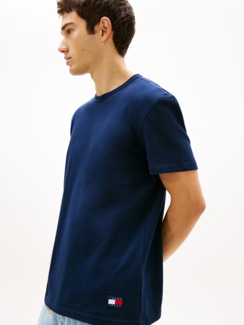 Μπλε Slim T-Shirt Με Waffle Πλέξη Και Λογότυπο  Άνδρες