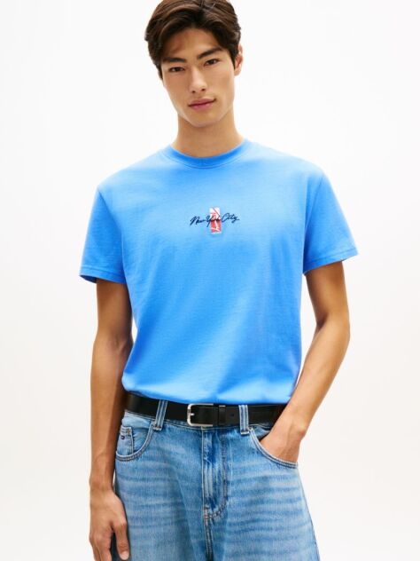 Μπλε T-Shirt Με Κλασική Λαιμόκοψη Και Signature Κεντητό Λογότυπο  Άνδρες