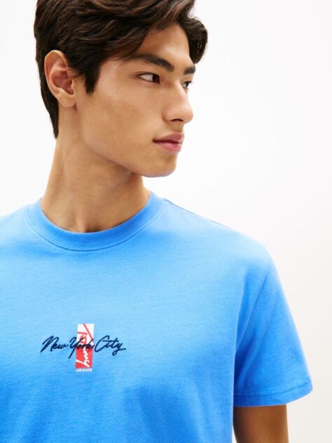 Μπλε T-Shirt Με Κλασική Λαιμόκοψη Και Signature Κεντητό Λογότυπο  Άνδρες