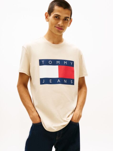 Μπεζ T-Shirt Με Κλασική Λαιμόκοψη Και Σημαία  Άνδρες