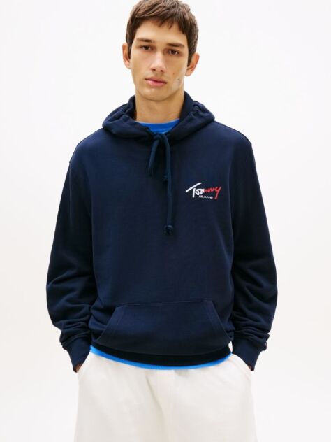 Blue Signature Logo Terry Drawstring Hoody  Men