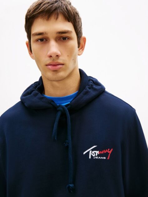 Blue Signature Logo Terry Drawstring Hoody  Men