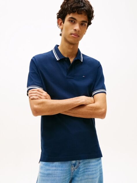 Blue Tommy Flag Regular Fit Tipped Polo Shirt  Men
