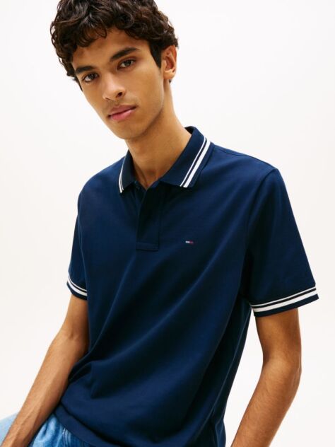 Blue Tommy Flag Regular Fit Tipped Polo Shirt  Men