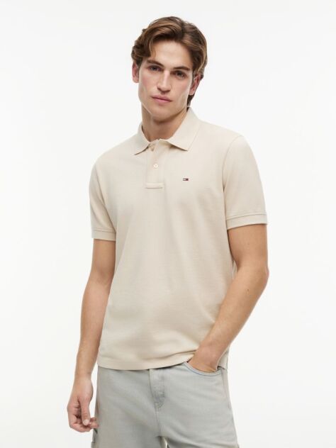 Beige Hilfiger Flag Regular Fit Pique Polo Shirt  Men
