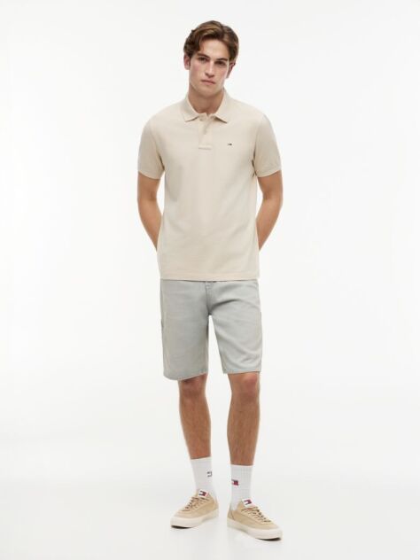 Beige Hilfiger Flag Regular Fit Pique Polo Shirt  Men
