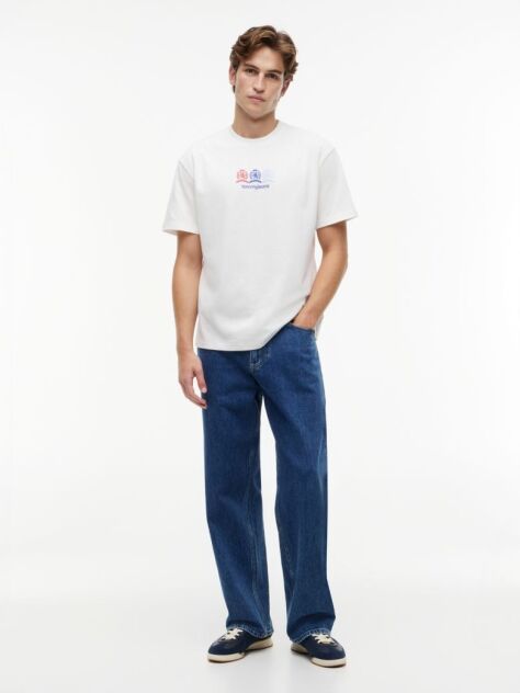 White Back Repeat Crest Logo Relaxed T-Shirt  Men