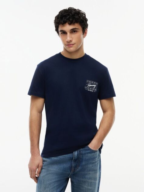 Μπλε Βαμβακερό T-Shirt Με Signature Λογότυπο  Άνδρες