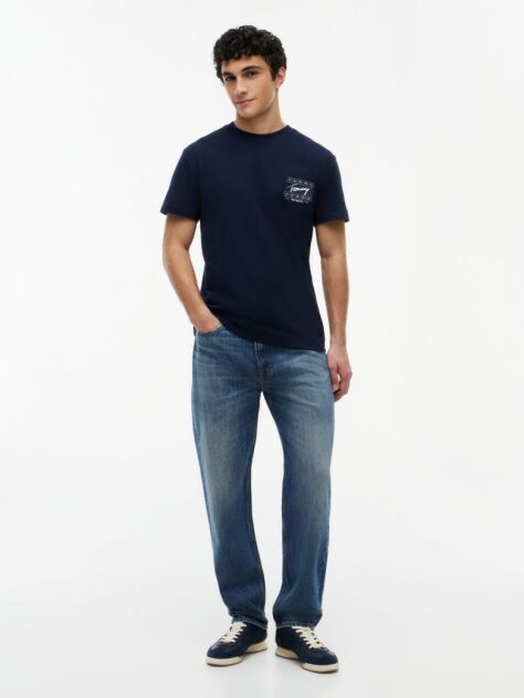 Μπλε Βαμβακερό T-Shirt Με Signature Λογότυπο  Άνδρες