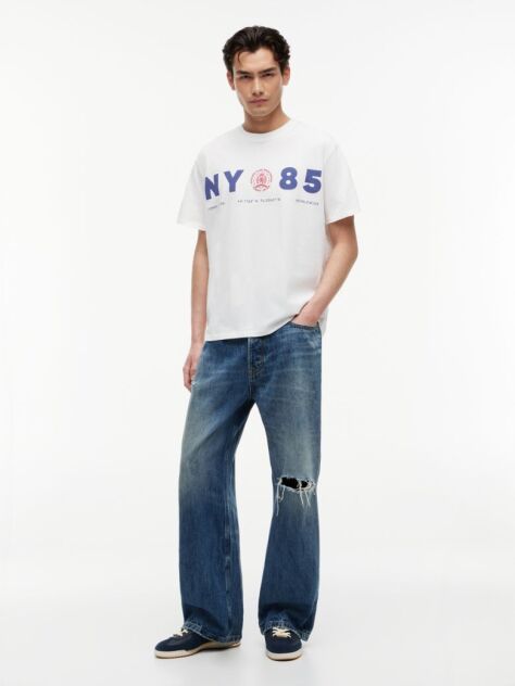 Άσπρο T-Shirt Σε Άνετη Γραμμή Με Λογότυπο Στην Πλάτη  Άνδρες
