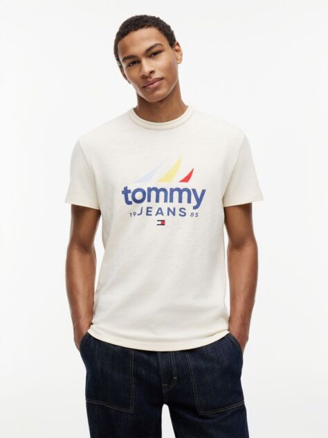 Μπεζ Βαμβακερό T-Shirt  Άνδρες