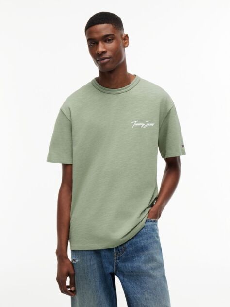 Πράσινο T-Shirt Σε Άνετη Γραμμή Με Υφή Και Σχέδιο Στην Πλάτη  Άνδρες