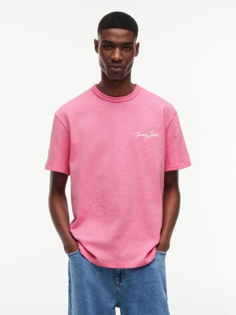 Ροζ T-Shirt Σε Άνετη Γραμμή Με Υφή Και Σχέδιο Στην Πλάτη  Άνδρες