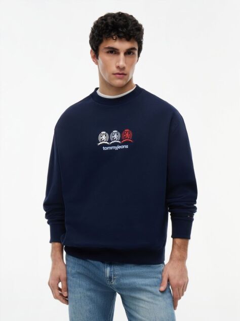 Blue Repeat Crest Logo Relaxed Sweatshirt  Men