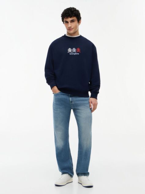 Blue Repeat Crest Logo Relaxed Sweatshirt  Men