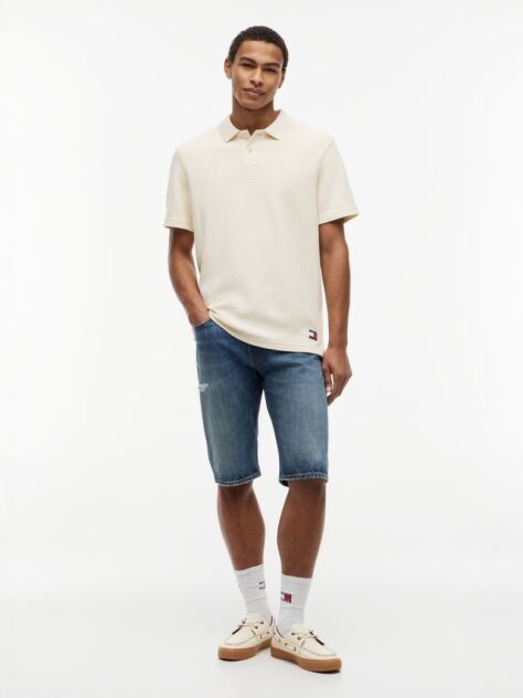 Beige Regular Fit Washed Waffle Knit Polo Shirt  Men