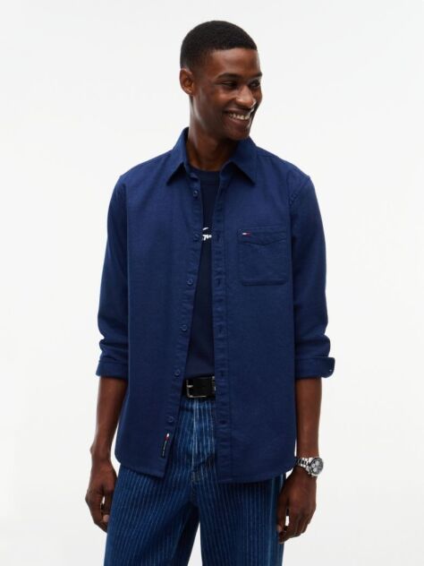 Blue Regular Fit Brushed Flannel Shirt  Men