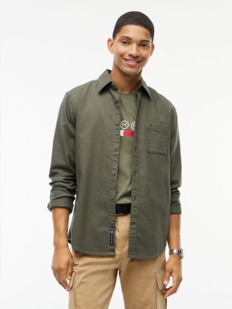 Green Regular Fit Brushed Flannel Shirt  Men