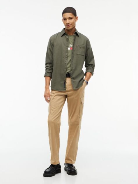 Green Regular Fit Brushed Flannel Shirt  Men