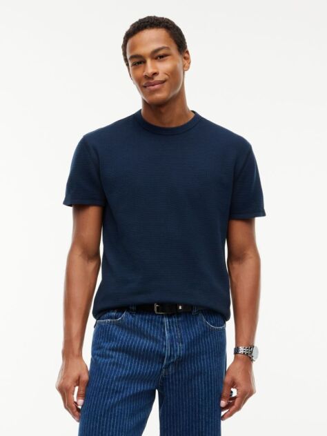 Blue Washed Ottoman Waffle Knit T-Shirt  Men