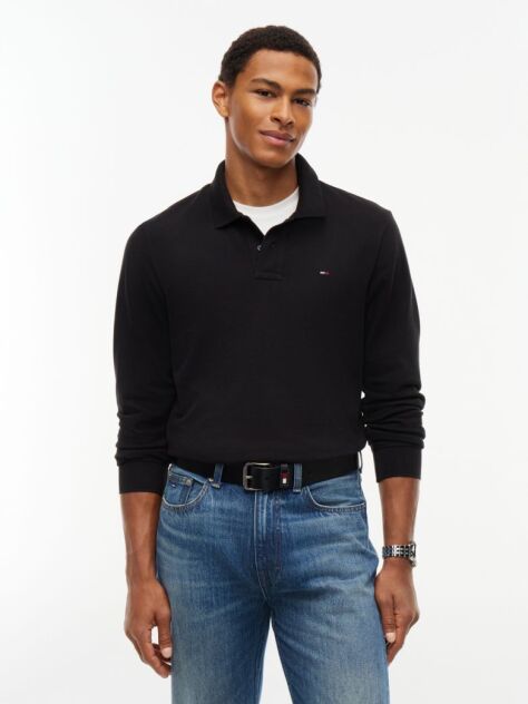 Black Regular Fit Long Sleeve Polo Shirt  Men