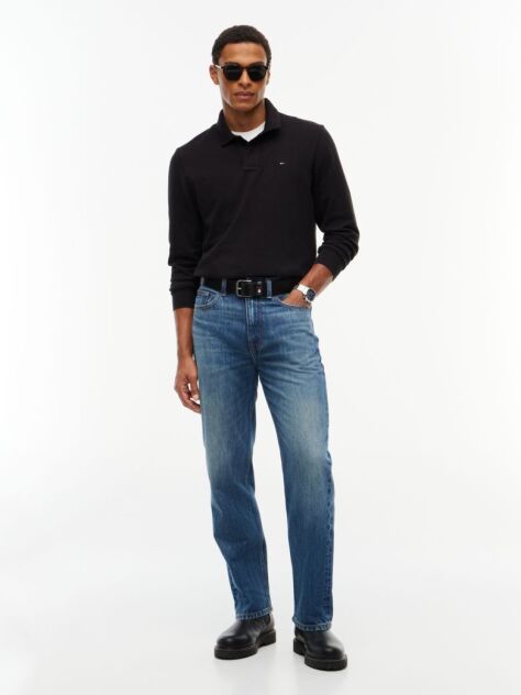 Black Regular Fit Long Sleeve Polo Shirt  Men
