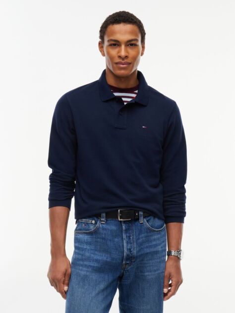 Blue Regular Fit Long Sleeve Polo Shirt  Men
