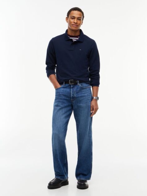 Blue Regular Fit Long Sleeve Polo Shirt  Men