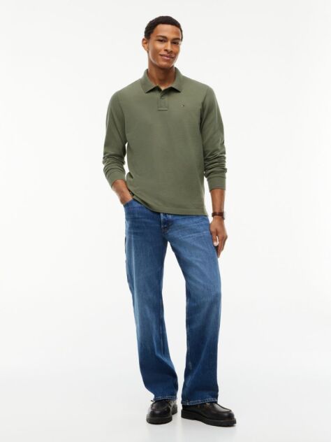 Green Regular Fit Long Sleeve Polo Shirt  Men