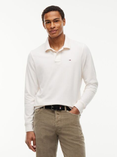 White Regular Fit Long Sleeve Polo Shirt  Men