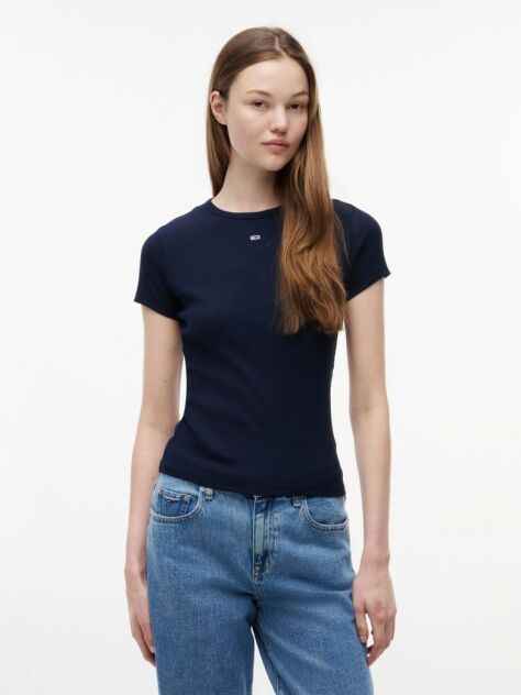 Μπλε Essential Ριμπ T-Shirt Σε Slim Γραμμή  Γυναίκες