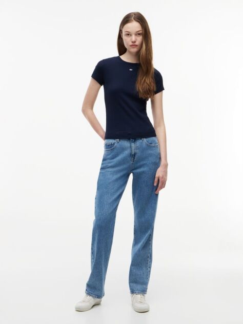Μπλε Essential Ριμπ T-Shirt Σε Slim Γραμμή  Γυναίκες