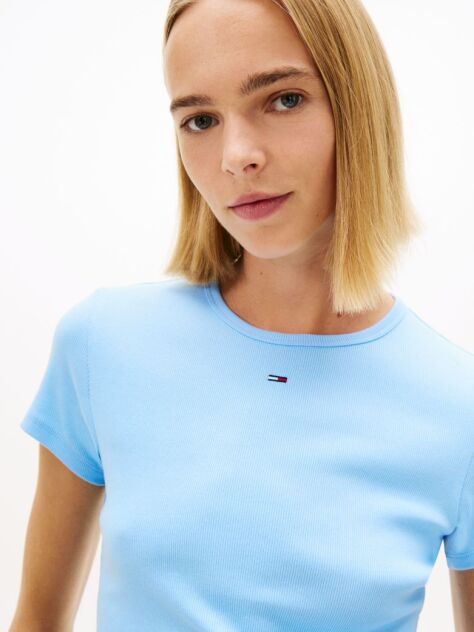 Μπλε Essential Ριμπ T-Shirt Σε Slim Γραμμή  Γυναίκες