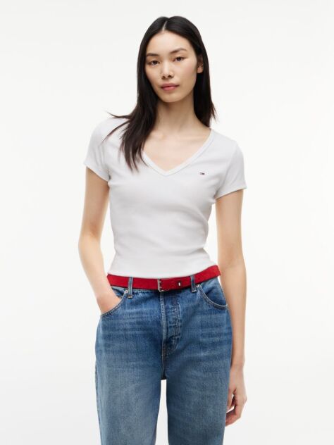 Άσπρο Essential T-Shirt Σε Slim Γραμμή Με V  Γυναίκες