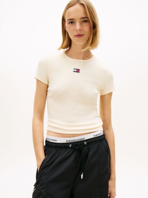 Κίτρινο Κοντομάνικο T-Shirt Ριμπ Σε Slim Γραμμή  Γυναίκες
