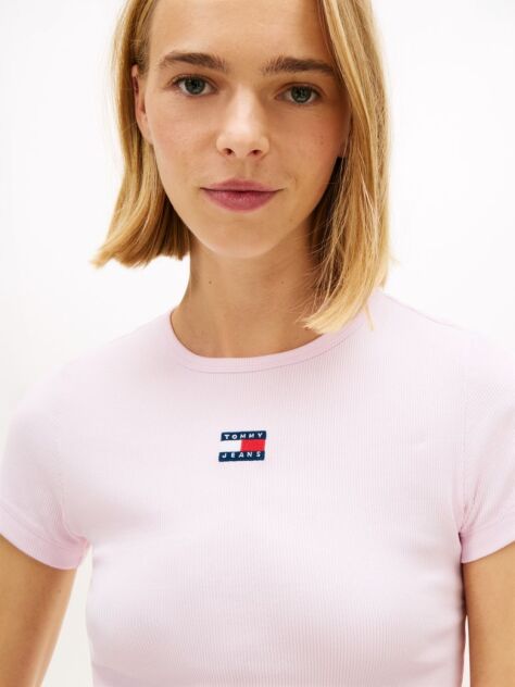Pink Slim Badge Rib Tee  Women