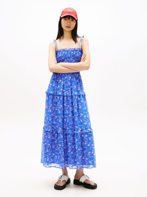 Blue Floral Print Chiffon Wrap Maxi Dress  Women