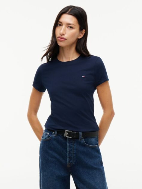 Μπλε T-Shirt Με Κλασική Λαιμόκοψη Και Κεντητό Σημαιάκι  Γυναίκες