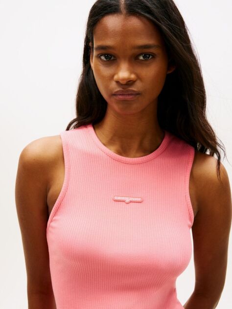Pink Logo Slim Ribbed Tank Top  Women
