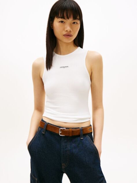 White Logo Slim Ribbed Tank Top  Women