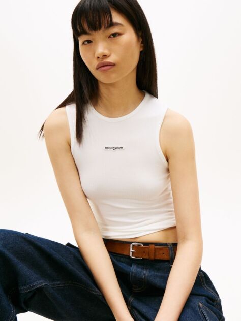 White Logo Slim Ribbed Tank Top  Women