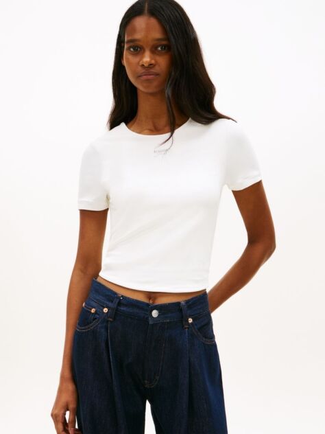 Άσπρο Αθλητικό Slim T-Shirt Με Λογότυπο  Γυναίκες